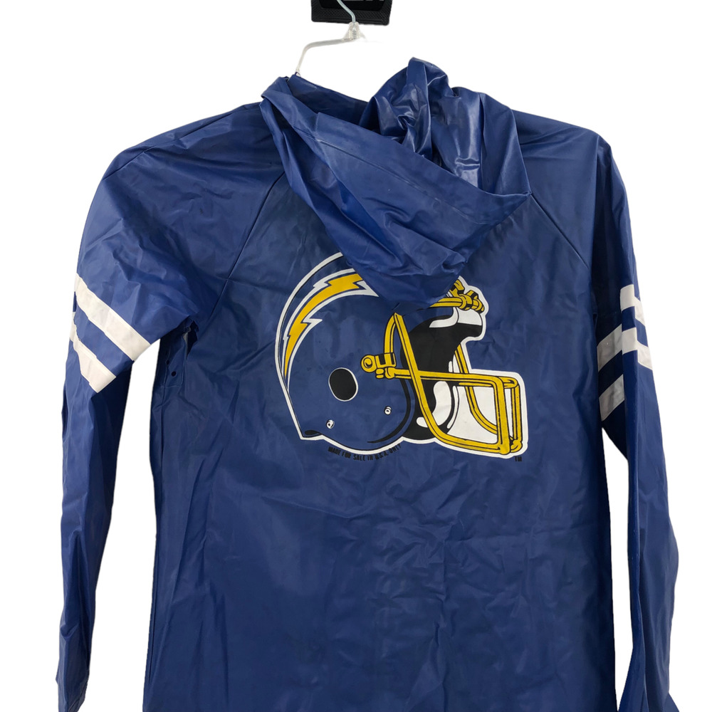VTG San Diego Charger Vinyl Hooded Blue Rain Coat Jacket Size Medium 12-14